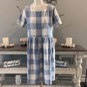Blue and White Checkered Midi Dress